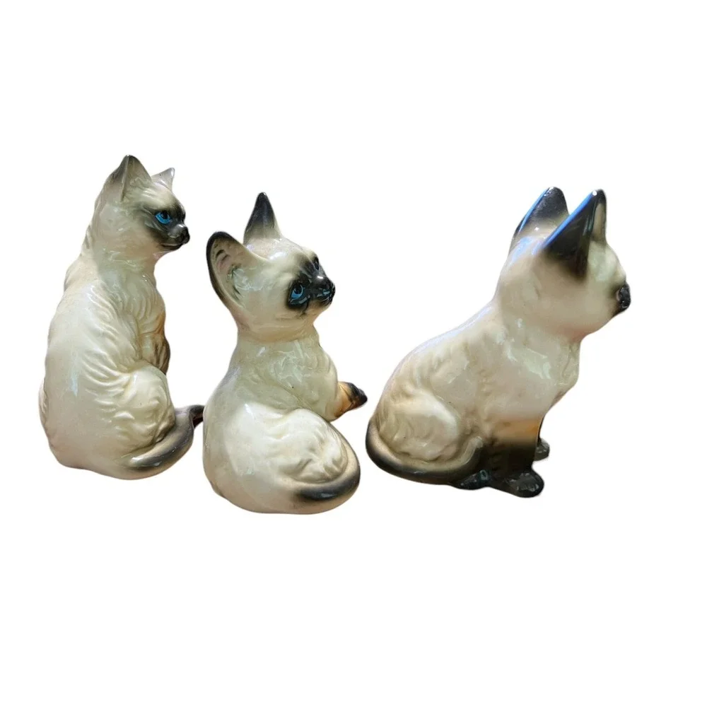 House Of Global 3 Blue Eyed Siamese Cat Figurines Bone China